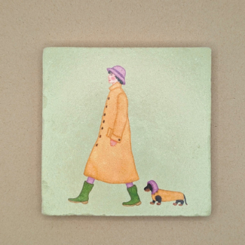 Fliese - Frau und Dackel