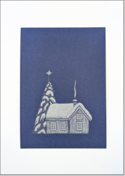 Winterhaus - Silber auf blau