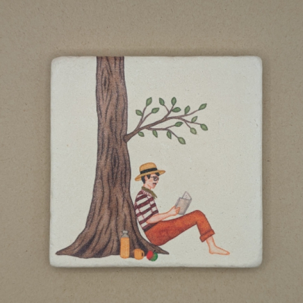 Fliese - Mann unter Baum