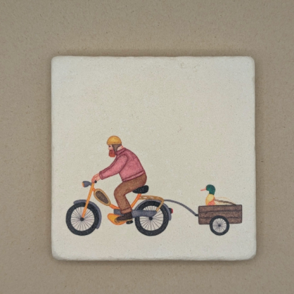 Fliese - Mann. Mofa. Ente.